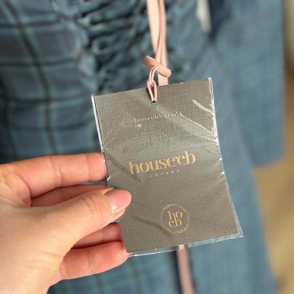 MALIKA BLUE TARTAN CORSET MINI DRESS - Picture 7 of 11